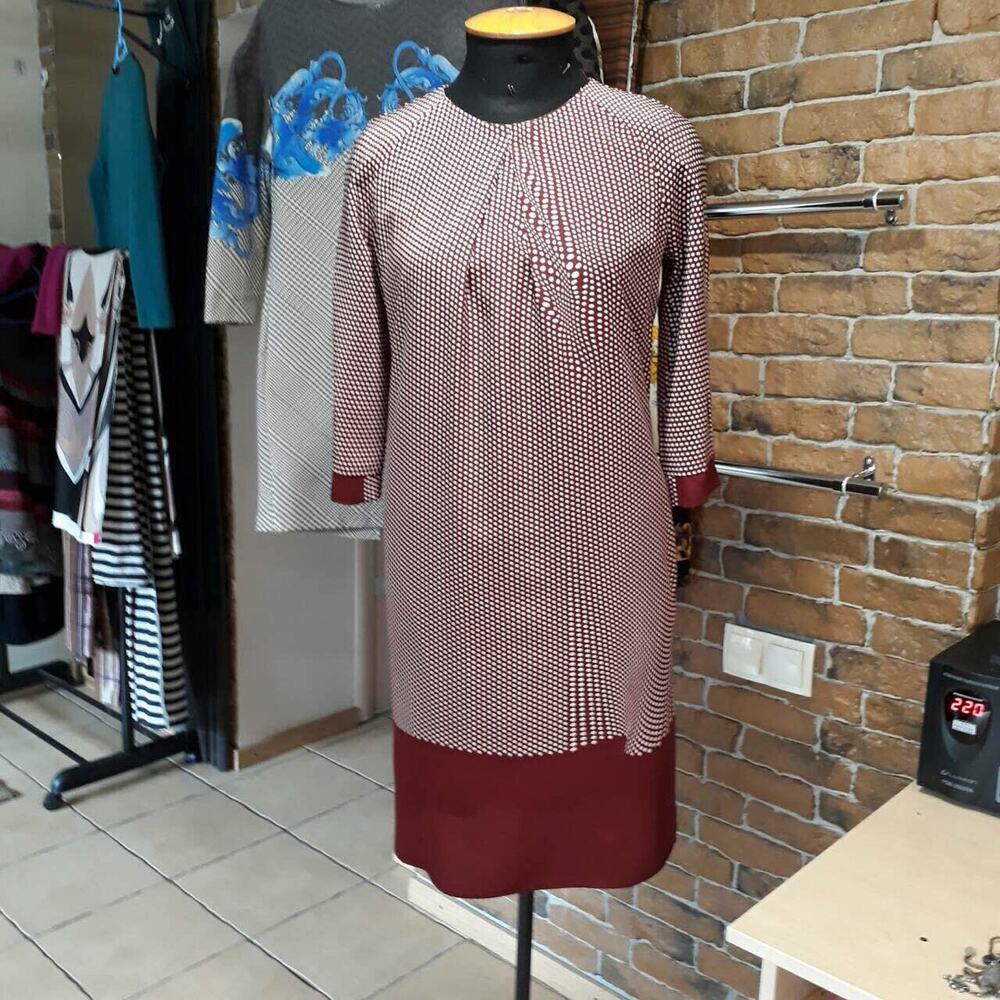 100% Silk Women Dress,size S. Polka Dot.Burgundy.Brand new